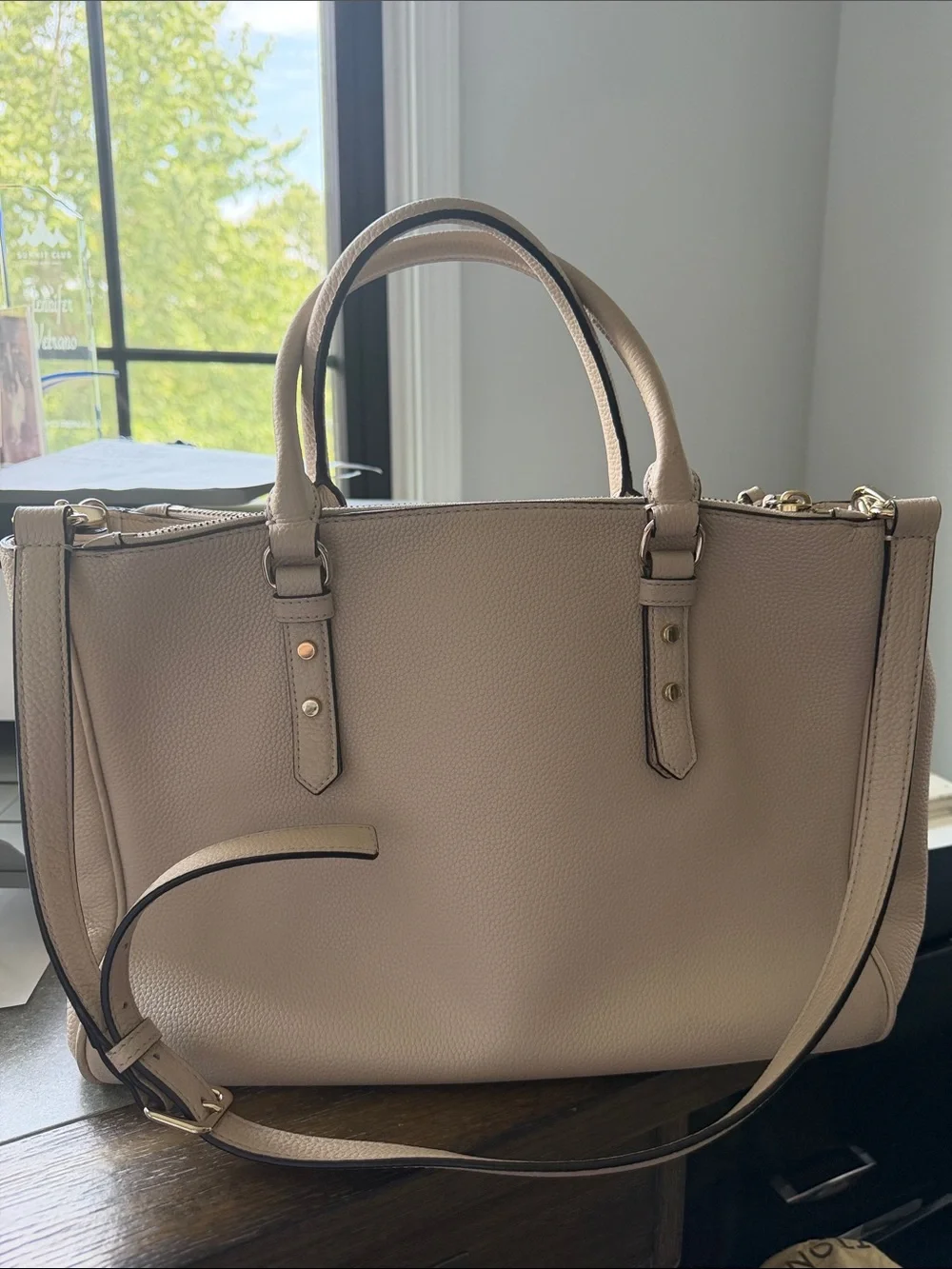 Kate Spade NWOT Mulberry Street Lise Pebbled Leather Satchel - Beige